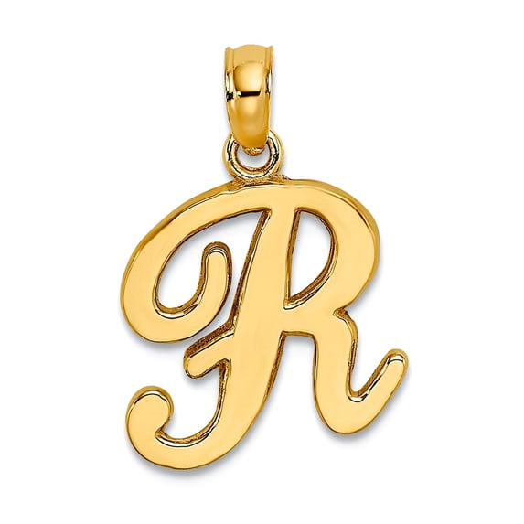 14k Gold R Script Letter Name Personalized Monogram Initial High Polish Charm 16.65x13.3mm Wide 1mm Thick Pendant Neckla
