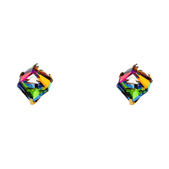 14k Gold Rainbow Cubic Zirconia 6mm Cube Stud Screw Earrings Stud Earring for Women