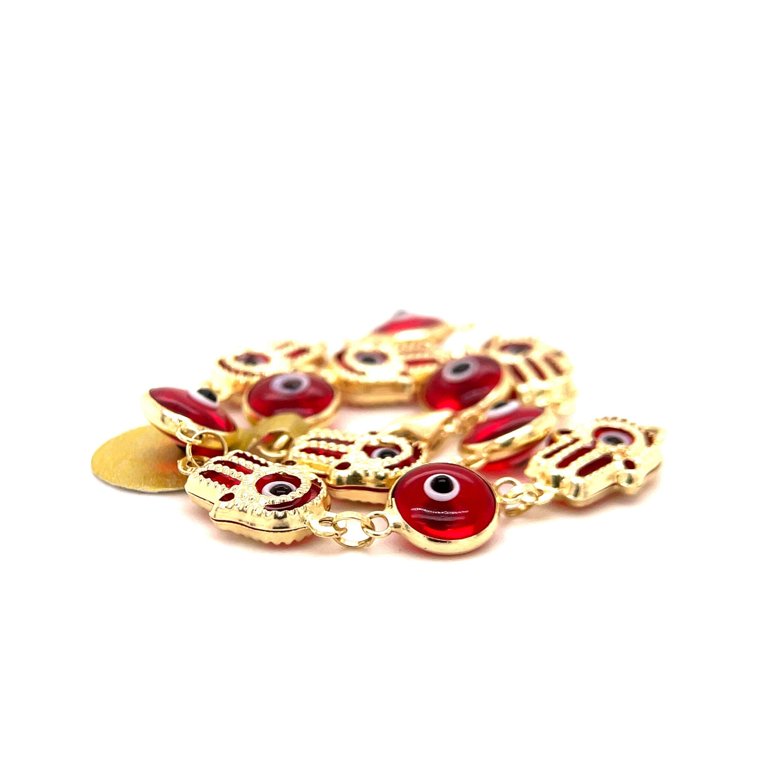 14k Gold Red Hamsa Hand/Evil Eye Bracelet