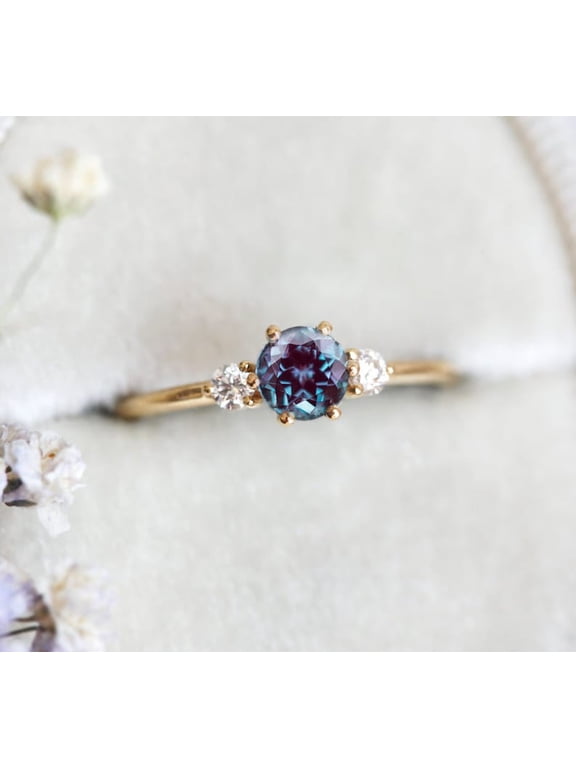 14k Gold Ring Natural Alexandrite Engagement Ring Setting With Moonstone Astrological June Birthstone Ring Three Stone Ring For Women