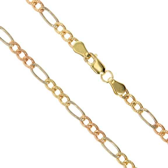 14k Gold Rose White Yellow Tri Solid Pave Figaro Link Chain 2.6mm Necklace 18" Jewelry Female Unisex