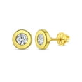 thumbnail image 1 of 14k Gold Round Bezel 4mm Kids / Children's / Girls Earrings Safety Screw Back, 1 of 8
