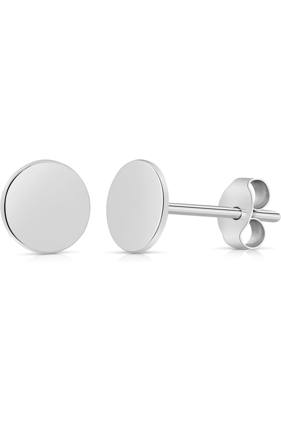 14k Gold Round Disc Studs Flat Circle Dot Earrings 5mm, White Gold