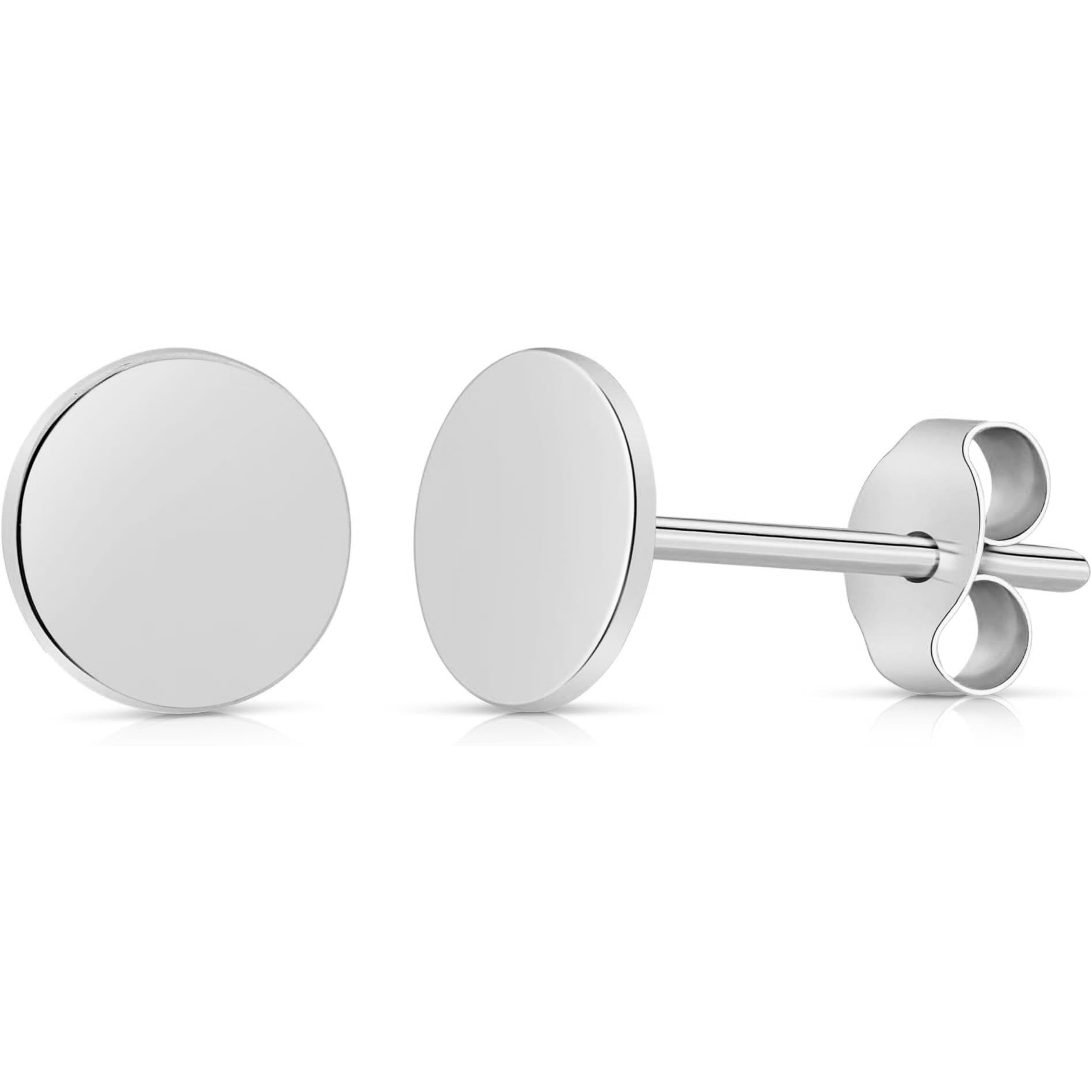 14k Gold Round Disc Studs Flat Circle Dot Earrings 6mm, White Gold