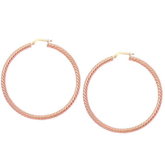 14k Gold Round Twisted Hoop Earrings, Diameter 50 mm