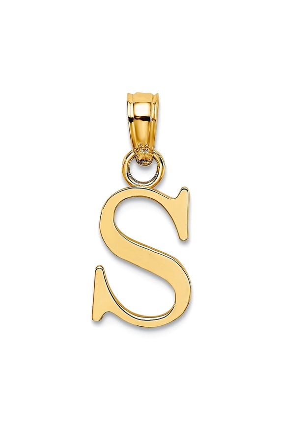 14k Gold S Block Letter Name Personalized Monogram Initial High Polish Charm Pendant Necklace for Women