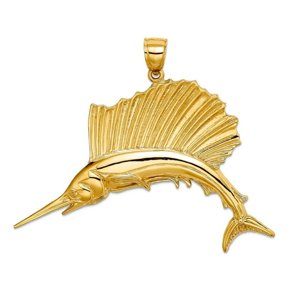 14k Gold Sailfish High Polish Charm 36.4x55mm Wide 4.3mm Thick Pendant Necklace for Women