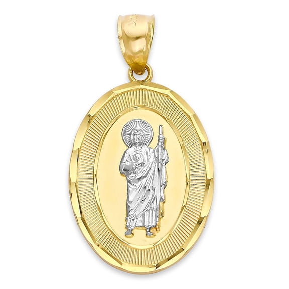 Golden Fire Solid 14k Gold Saint Jude Medallion - Religious Jewelry Gifts for Men