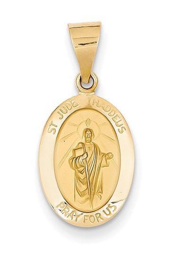14k Gold Saint Jude Thaddeus Hollow Oval Charm - 1/3 Inch X 2/3 Inch - 14K Yellow Gold