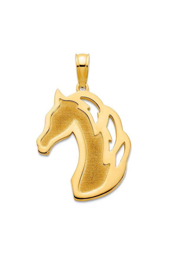 14k Gold Sand Blasted Horse Head Charm 24.5x15mm Wide 1mm Thick Pendant Necklace for Women