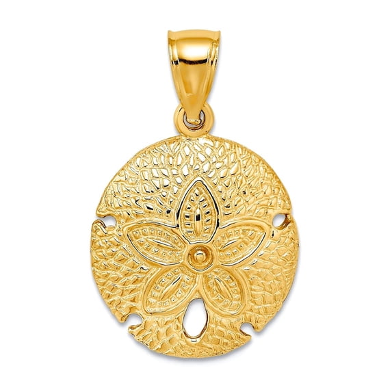 14k Gold Sand Dollar 2-d Charm 25x17.6mm Wide 3.8mm Thick Pendant Necklace for Women - 2.8 Grams