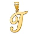 thumbnail image 1 of 14k Solid Yellow Gold Script Letter T Initial Pendant Necklace 24.7mm Long 0.8mm Thick Pendant for Women, 1 of 2