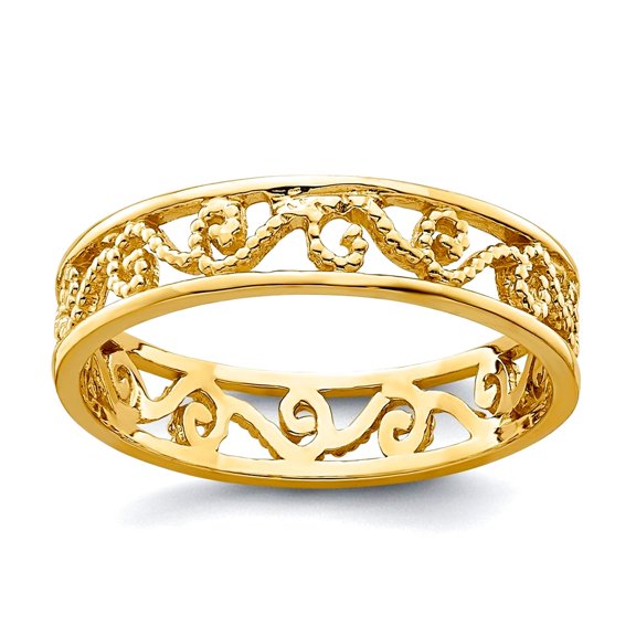 14k Gold Scroll Cut-out Band toe ring [size 2] Beaded toe ring for Women and Men - 1.1 Grams