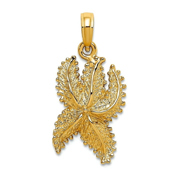 14k Gold Sea shell Nautical Starfish W High Polish and Beaded Texture Charm 24x12mm Wide 3.3mm Thick Pendant Necklace fo