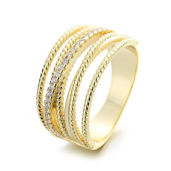 14k Gold Plated Seven Row Twist Ring with Crystals