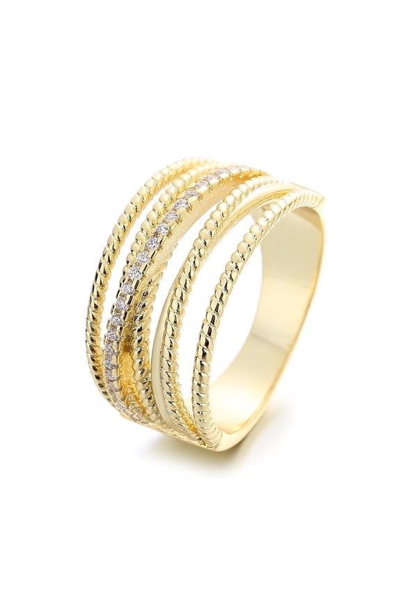 14k Gold Plated Seven Row Twist Ring with Crystals