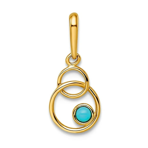 14k Gold Simulated Turquoise Circle Pendant Necklace 15.75x6.65mm Wide Pendant for Women - .1 Grams