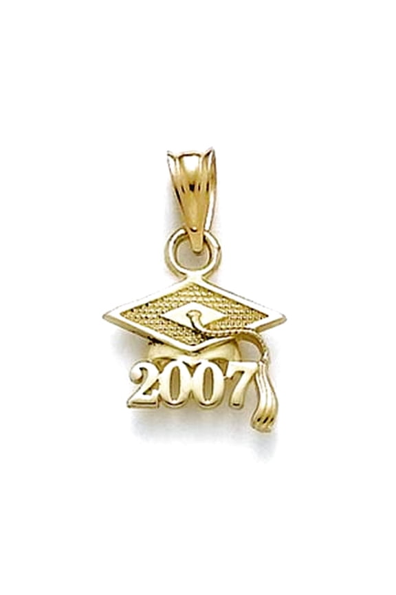 14k Solid Yellow Gold Small 2007 Grad Cap Pendant Necklace Pendant for Women - .6 Grams
