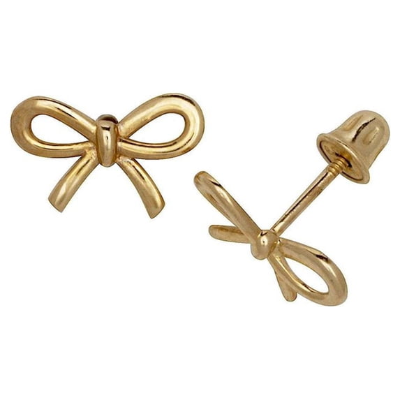 14k Gold Small Bow Collection Ribbon Stud Post Screw Back Earrings Yellow Gold 8mm X 6mm-Yellow Gold Stud Earring for Wo