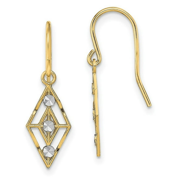 14k Gold Small Diamond Shape Cut out and Sparkle Cut Accents Wire Earrings Measures 29x7mm Wide Jewelry for Women