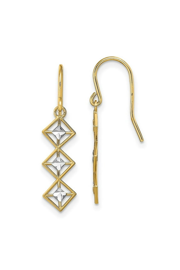 14k Gold Small Triple Diamond Shape Wire Earrings With White Sparkle Cut Accents Measures 28x6mm W Jewelry for Women