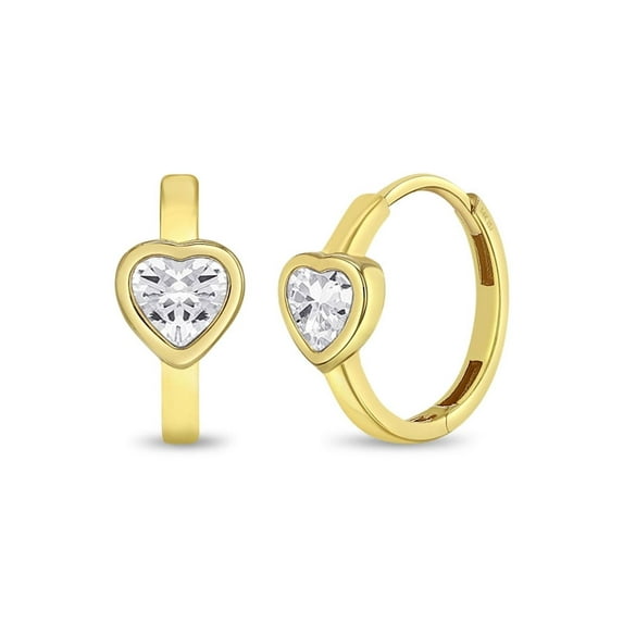 14k Gold Sparkling Heart Clear Kids / Children's / Girls Earrings Hoop