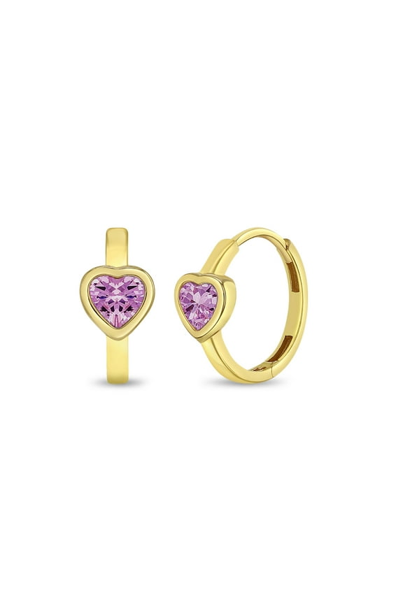 14k Gold Sparkling Heart Pink Kids / Children's / Girls Earrings Hoop