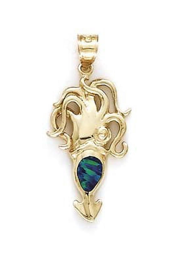 14k Gold Squid Simulated Opal Inlay Pendant