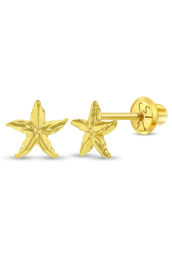 14k Gold Starfish Kids / Children's / Girls Earrings Safety Screw Back