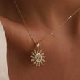 thumbnail image 1 of 14k Gold Sun Pendant Necklace Sunshine Diamond Pendant Small Celestial Necklace Sunburst Charm Necklace for Women Diamond Sun Necklace, 1 of 4