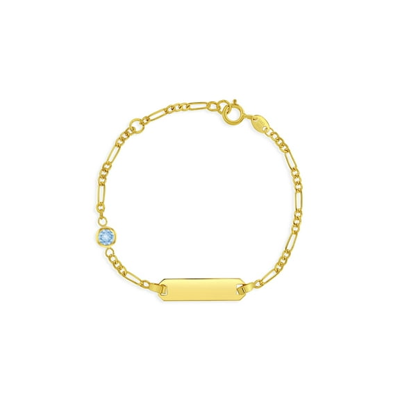 14k Gold Tag ID With Aqua Blue CZ 4.5"-5.5" Baby / Toddler / Kids Bracelet