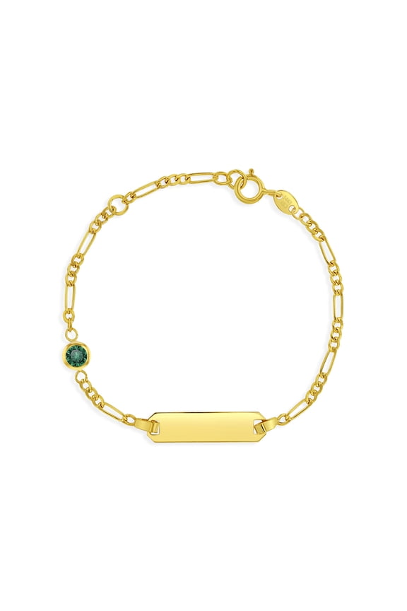 14k Gold Tag ID With Green CZ 4.5"-5.5" Baby / Toddler / Kids Bracelet