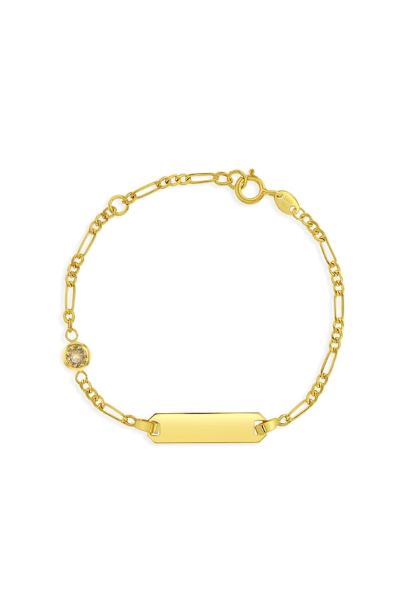 14k Gold Tag ID With Yellow CZ 4.5"-5.5" Baby / Toddler / Kids Bracelet