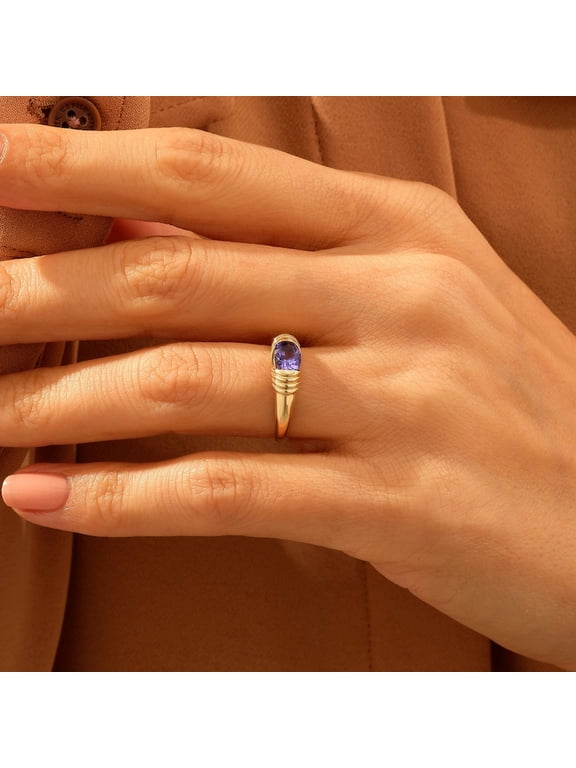 14k Gold Tanzanite Ring Solid Gold Purple Stone Ring Oval East West Statement Ring Chunky High Dome Rings for Women Bubble Gemstone Ring