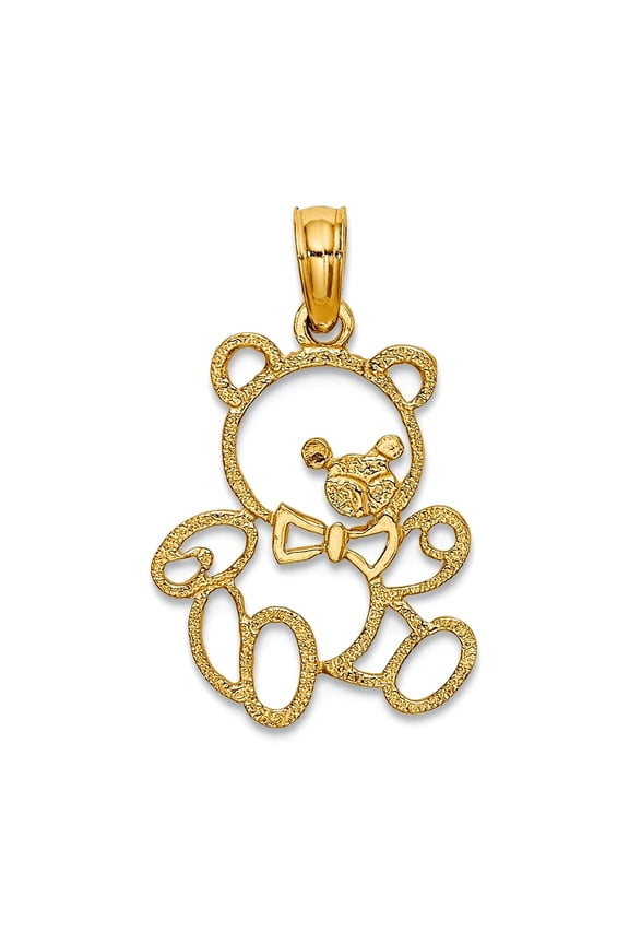 14k Gold Teddy Bear Cut-out Charm 8.9x13mm Wide Pendant Necklace for Women - .6 Grams