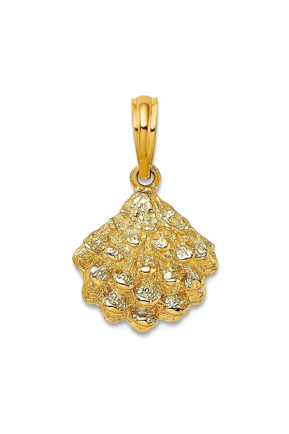 14k Gold Textured Oyster Shell 2-d Charm 17x12.6mm Wide 3.6mm Thick Pendant Necklace for Women
