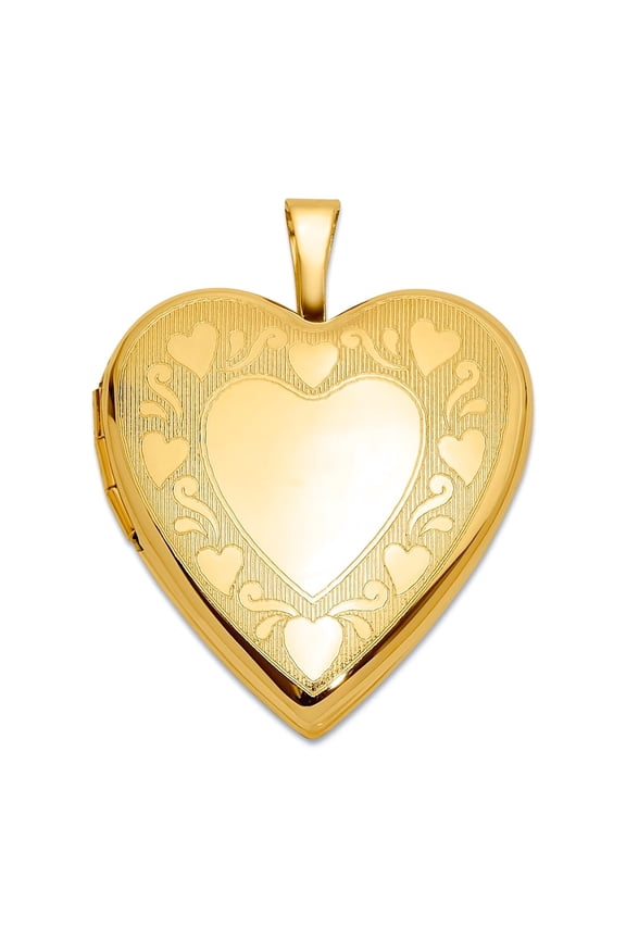 14k Solid Yellow Gold Textured and Polished Love Heart Design 20mm Heart Locket Locket Necklace for Women