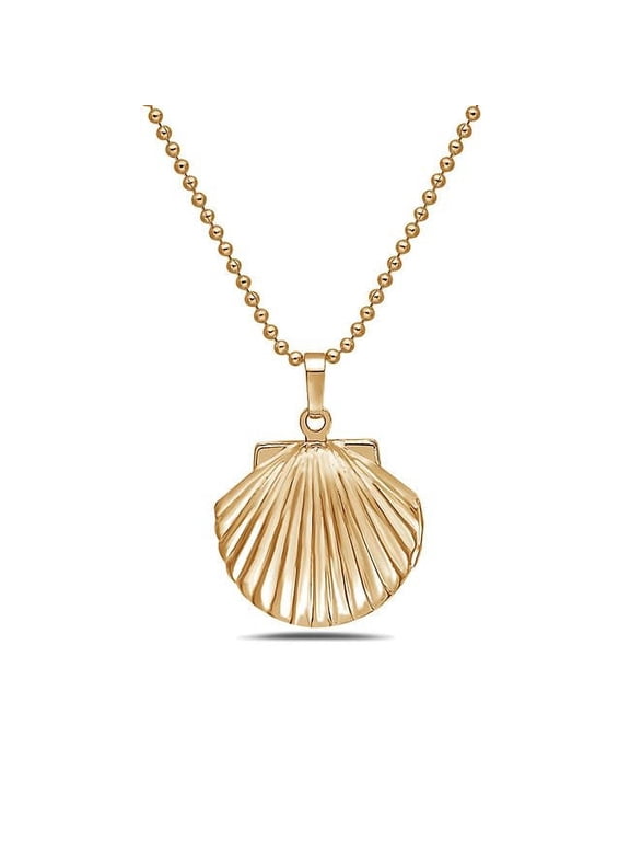 14k Gold Tone Seashell Photo Locket With 18 Chain