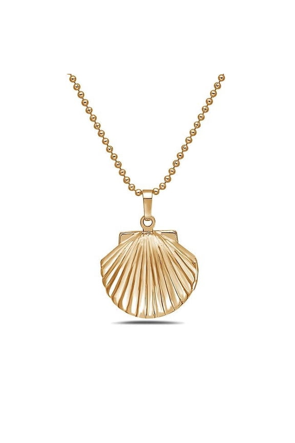 14k Gold Tone Seashell Photo Locket With 18 Chain