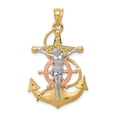 thumbnail image 1 of 14k Gold Tri-Color Solid Mariners Cross Charm Pendant, 1 of 7