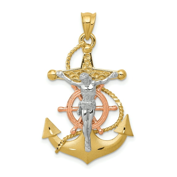 14k Gold Tri-Color Solid Mariners Cross Charm Pendant