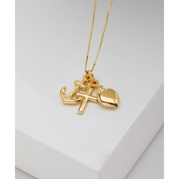14k Gold Triple Charm Pendant Necklace