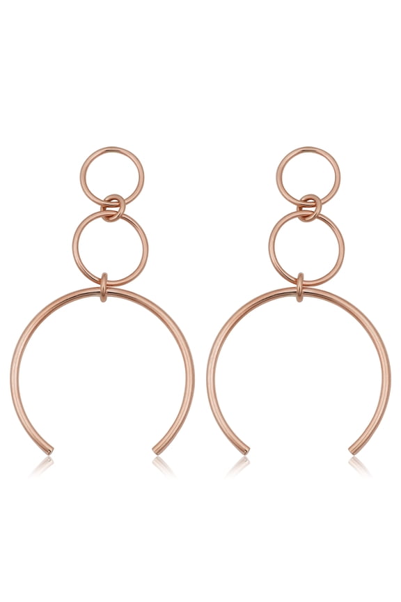 KoolJewelry 14k Gold Triple Circle Drop Earrings, 1.5"