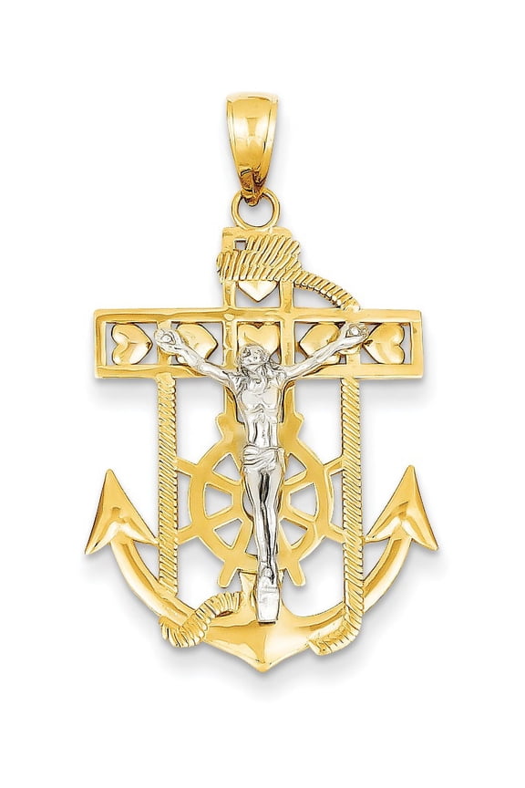 14k Gold Two Tone Mariners Cross Crucifix Pendant Charm