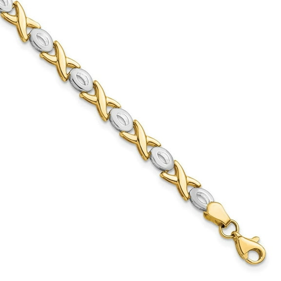 14k Two-Tone Fancy Lobster Closure Gold Polished Bracelet 7.25 Inch Link Bracelet for Women