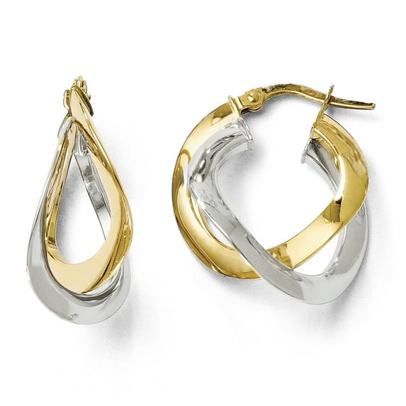 14k Gold Two-Tone Polished Twisted Double Hoop Earrings