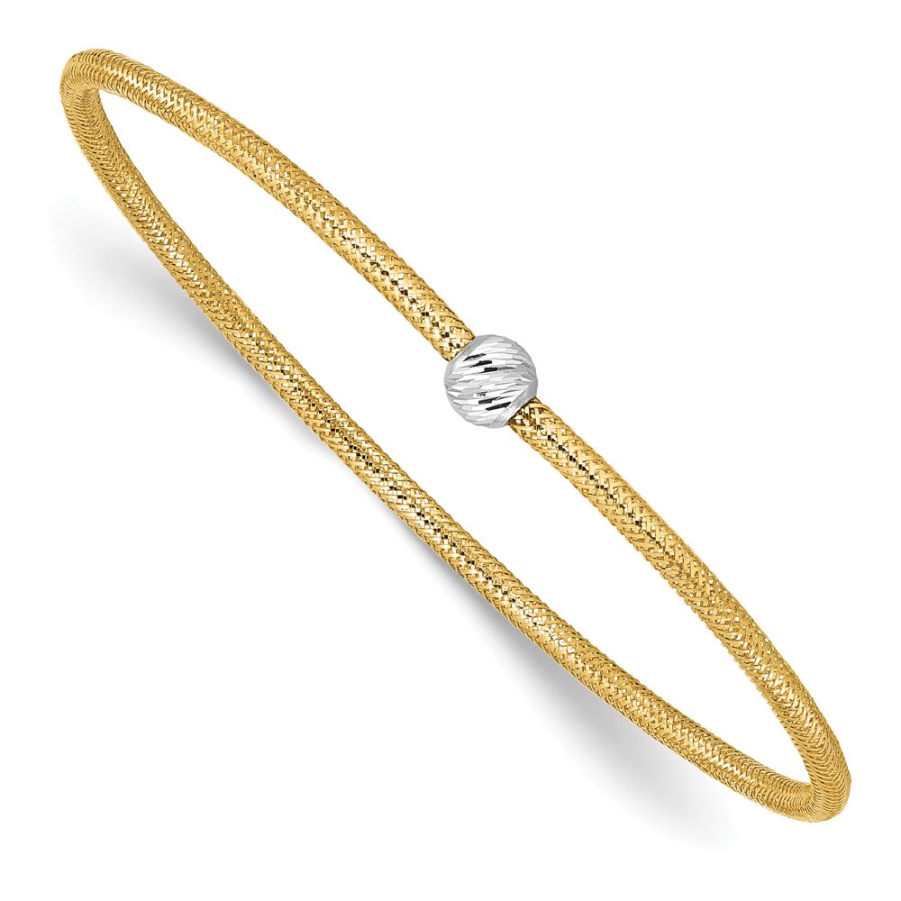 PRECIOUS ACCENTS 14k Gold Two-Tone Polished with Diamond-Cut Bead Stretch Bracelet