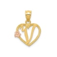 thumbnail image 1 of 14k Gold Two-Tone Virgo Heart Pendant Necklace with Rose Gold Flower, Zodiac Sign Jewelry for Women, Astrological Symbol Accessory, Feminine Scripted Design, 1 of 6