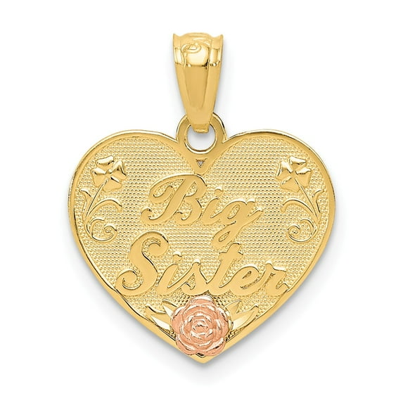 14k Gold Two-tone BIG SISTER Heart Pendant Charm