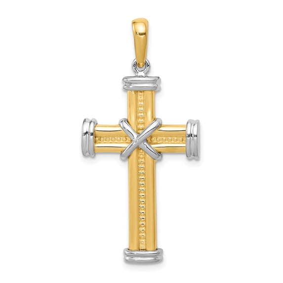 14k Gold Two-tone Fancy Cross Pendant Charm